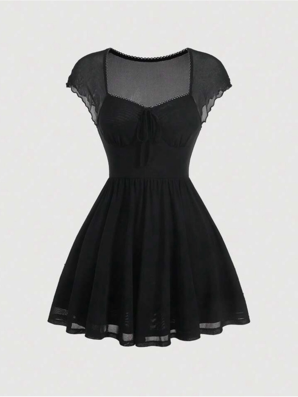 Shein black mesh sweetheart neck witchy goth Stevie Nicks style edgy dress Large